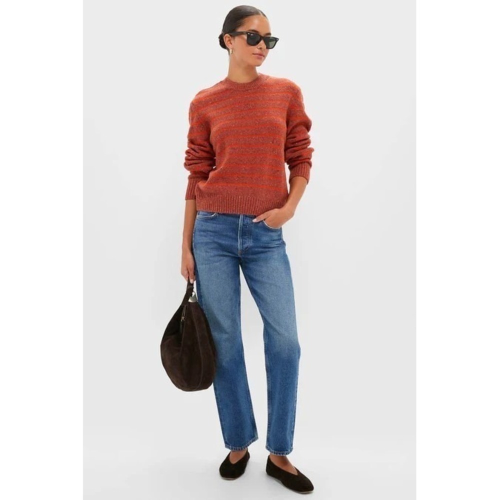 Tuckernuck Barbour Clayden Orange Striped Sweater Wool US 8 Preppy Warm Designer